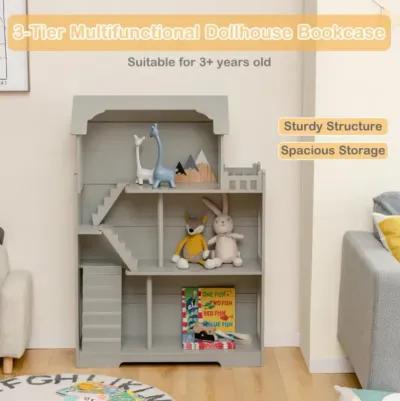 Hivvago Kids Wooden Dollhouse Bookshelf with Anti-Tip Design and Storage Space