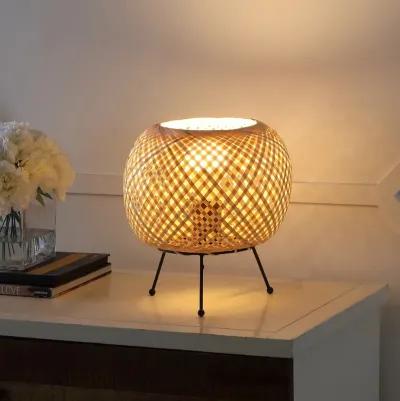 Palma Bohemian Rustic Iron/Rattan LED Mini Table Lamp with Smart Bulb