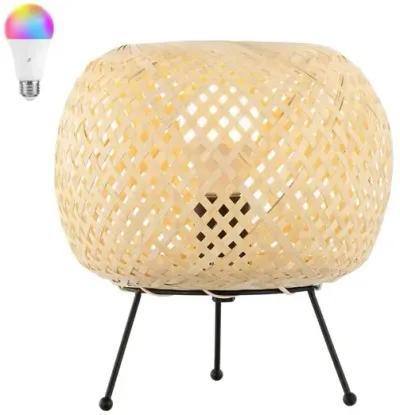 Palma Bohemian Rustic Iron/Rattan LED Mini Table Lamp with Smart Bulb