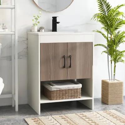 Bathroom Vanity Sink Combo Cabinet with Doors and Open Shelf