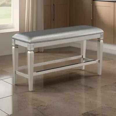 Scott 48 Inch Counter Height Bench, Wood Frame, Fabric Upholstery, Gray - Benzara