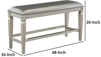 Scott 48 Inch Counter Height Bench, Wood Frame, Fabric Upholstery, Gray - Benzara