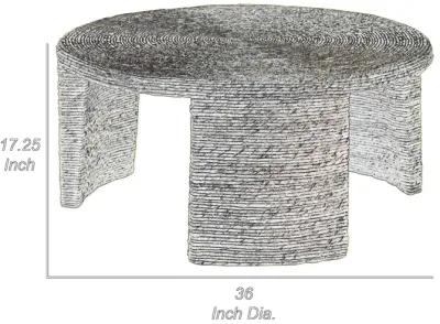 Asha 36 Inch Coffee Table, Round Shaped Top with Natural Rattan Wrapping - Benzara