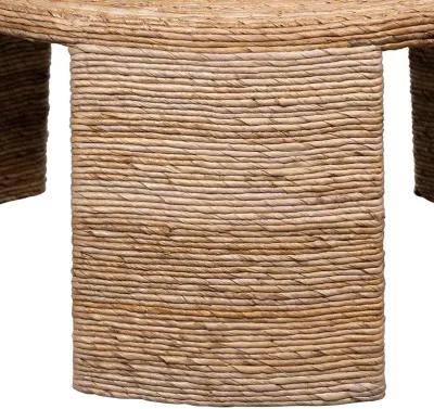 Asha 36 Inch Coffee Table, Round Shaped Top with Natural Rattan Wrapping - Benzara