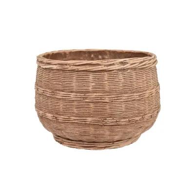 15 Inch Planter, Rustic Basket Woven Design, Resin Finish, Natural Brown - Benzara