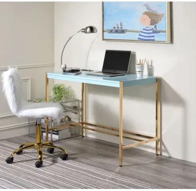 Midriaks Writing Desk w/USB Port in Baby Blue & Gold Finish OF 00023