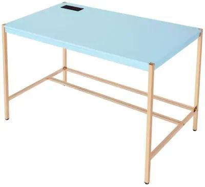 Midriaks Writing Desk w/USB Port in Baby Blue & Gold Finish OF 00023