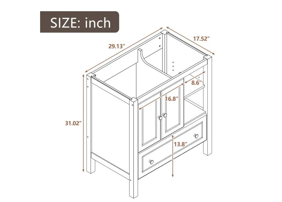 30" Bathroom Vanity Base Only, Solid Wood Frame, Bathroom Storage Cabinet With Doors And Drawers