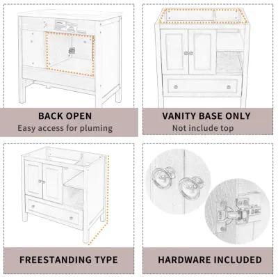 30" Bathroom Vanity Base Only, Solid Wood Frame, Bathroom Storage Cabinet With Doors And Drawers