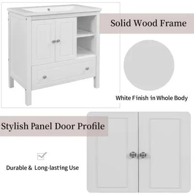 30" Bathroom Vanity Base Only, Solid Wood Frame, Bathroom Storage Cabinet With Doors And Drawers