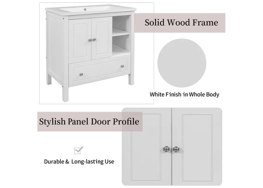 30" Bathroom Vanity Base Only, Solid Wood Frame, Bathroom Storage Cabinet With Doors And Drawers