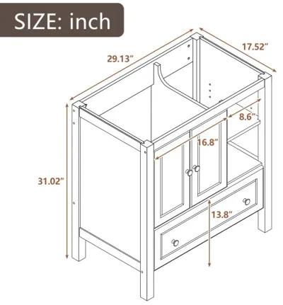 30" Bathroom Vanity Base Only, Solid Wood Frame, Bathroom Storage Cabinet With Doors And Drawers