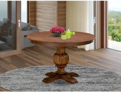 East West Furniture FERRIS Round Dining Table with Pedestal, Rustic Rubberwood Table in Sandblasting Antique Walnut Finish, 48 Inch