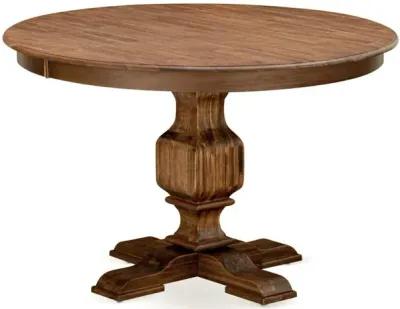 East West Furniture FERRIS Round Dining Table with Pedestal, Rustic Rubberwood Table in Sandblasting Antique Walnut Finish, 48 Inch