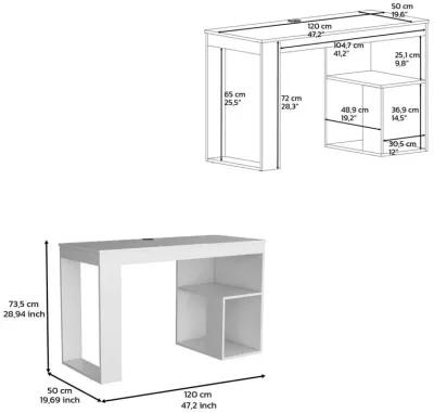 Firenze Writing Desk, Two Shelves, White -Office