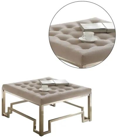 Beige Fabric Ottoman in Beige and Champagne