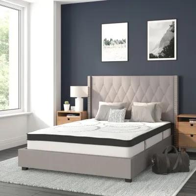 Riverdale Full Size Tufted Upholstered Platform Bed in Light Gray Fabric with 10 Inch CertiPUR-US Certified Pocket Spring Mattress