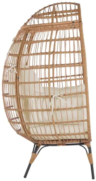 440lb Capacity Beige Wicker Egg Chair - Indoor/Outdoor