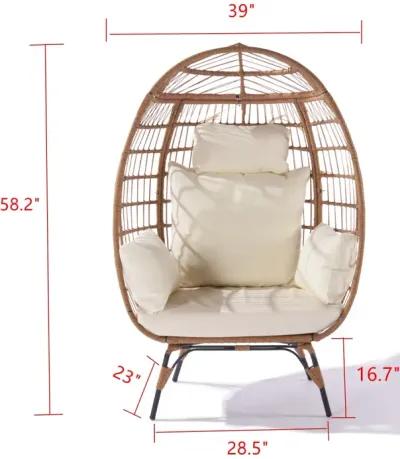 440lb Capacity Beige Wicker Egg Chair - Indoor/Outdoor