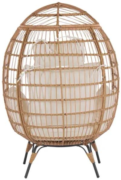 440lb Capacity Beige Wicker Egg Chair - Indoor/Outdoor