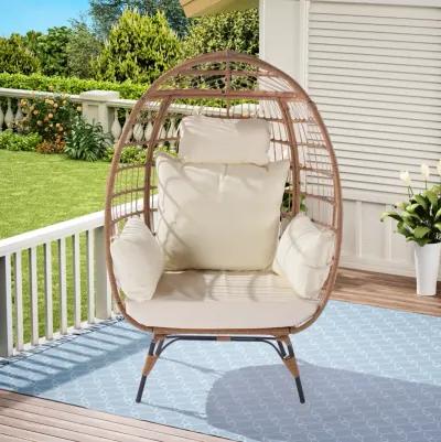 440lb Capacity Beige Wicker Egg Chair - Indoor/Outdoor