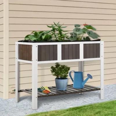 QuikFurn White Wooden 2 Level Elevated Raised Garden Planter Bed