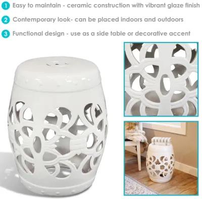 Sunnydaze 18" Modern Knotted Quatrefoil Ceramic Garden Stool