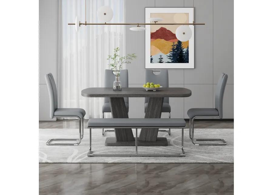 Merax Modern 6 Piece Dining Table Chairs Bench Set