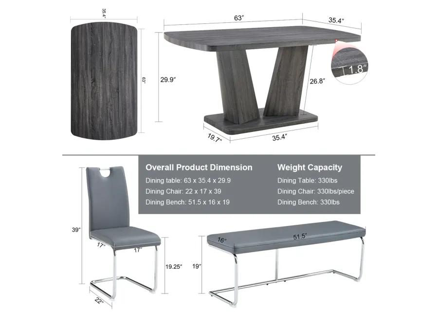 Merax Modern 6 Piece Dining Table Chairs Bench Set