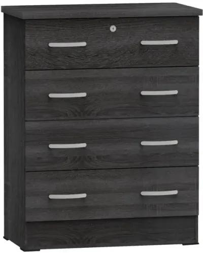 Better Home Products Cindy 4 Drawer Chest Wooden Dresser with Lock in Oak