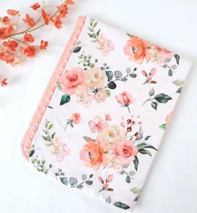 Honey Lemonade - Premium Baby & Toddler Minky Blanket (Peach Floral)