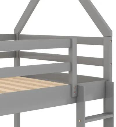 Twin Over Twin Low Bunk Bed, House Bed With Ladder