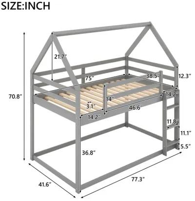 Twin Over Twin Low Bunk Bed, House Bed With Ladder