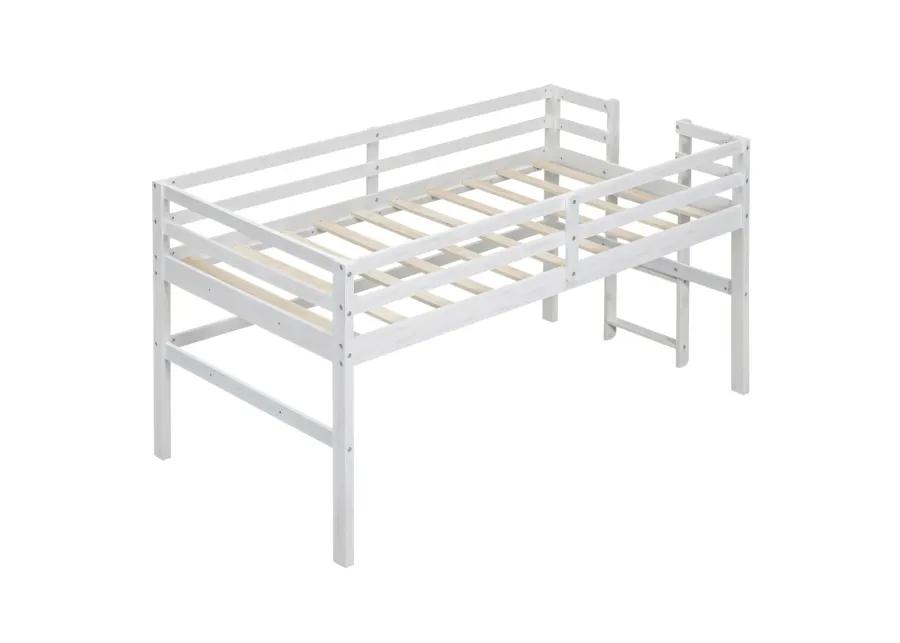 Wood Twin Size Loft Bed With Side Ladder, Antique White