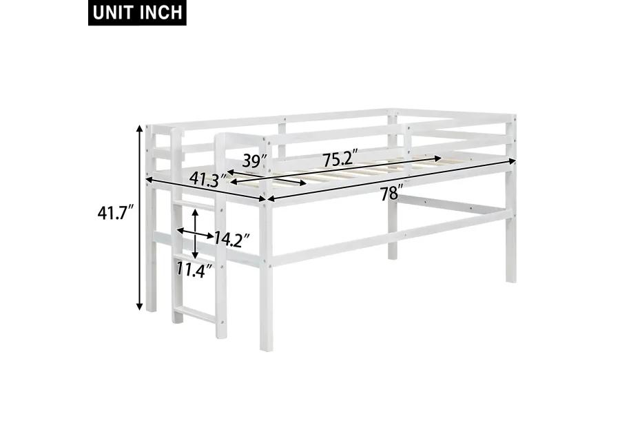 Wood Twin Size Loft Bed With Side Ladder, Antique White