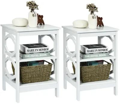 Set of 2 3-tier Nightstand Sofa Side End Accent Table Storage Display Shelf