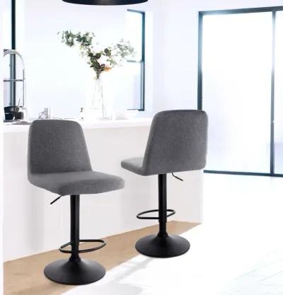 Elama 2 Piece Adjustable Fabric Barstool in Gray with Black Base