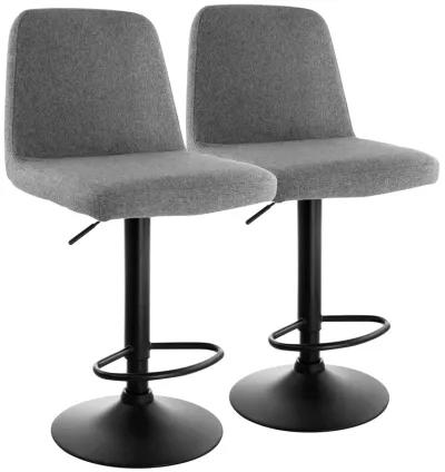 Elama 2 Piece Adjustable Fabric Barstool in Gray with Black Base