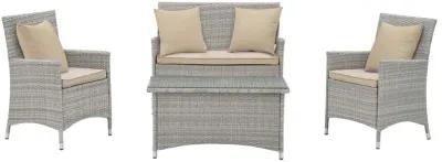 Bridge 4 Piece Outdoor Patio Patio Conversation Set with Pillow Set - Light Gray Beige