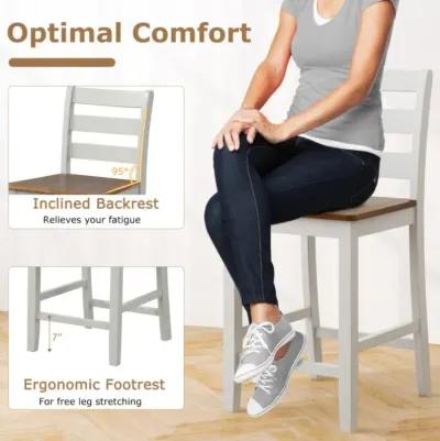 Hivvago Set of 2 Counter Bar Stool with Inclined Backrest and Footrest-Gray