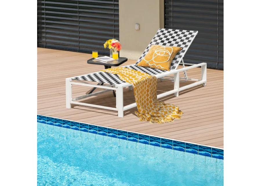 Outdoor Adjustable Patio Chaise Lounge Chair with Wheels and Sturdy Metal Frame