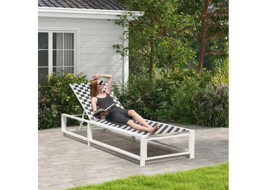 Outdoor Adjustable Patio Chaise Lounge Chair with Wheels and Sturdy Metal Frame