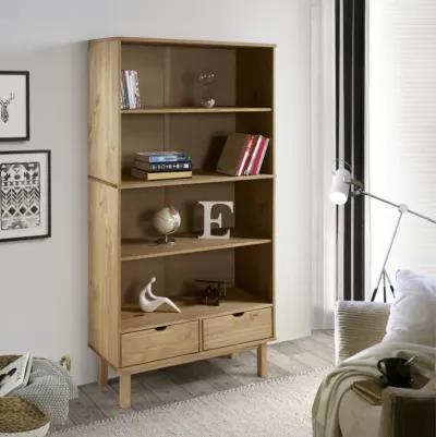 vidaXL Bookcase OTTA with 2 Drawers Brown Solid Wood Pine