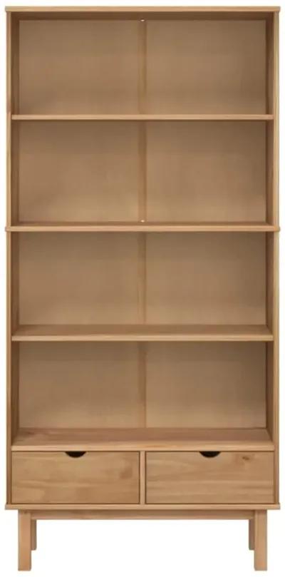 vidaXL Bookcase OTTA with 2 Drawers Brown Solid Wood Pine