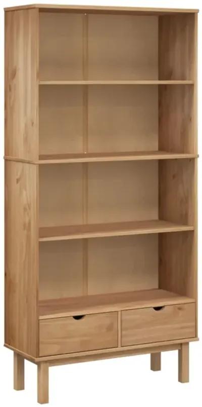 vidaXL Bookcase OTTA with 2 Drawers Brown Solid Wood Pine