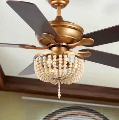 Erin Rustic Farmhouse Iron/Wood Bead Mobile Appremote Controlled LED Ceiling Fan