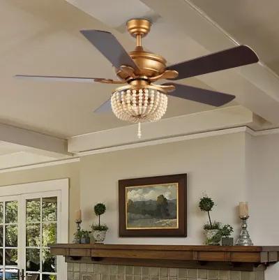 Erin Rustic Farmhouse Iron/Wood Bead Mobile Appremote Controlled LED Ceiling Fan