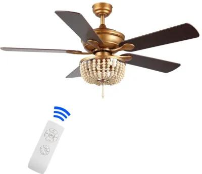 Erin Rustic Farmhouse Iron/Wood Bead Mobile Appremote Controlled LED Ceiling Fan