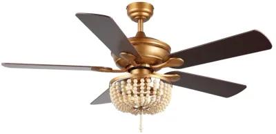 Erin Rustic Farmhouse Iron/Wood Bead Mobile Appremote Controlled LED Ceiling Fan