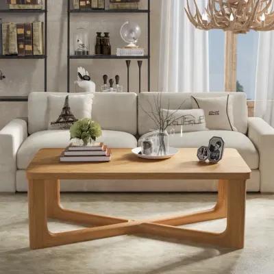 50 in Natural Color Large Rectangle Solid Wood Oak Coffee Table